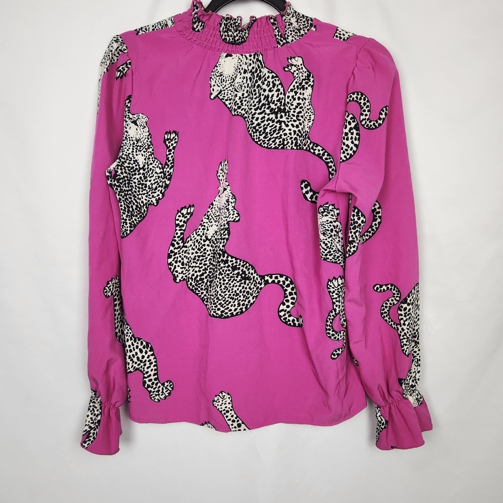 Shein Womens Mock Neck Flounce Sleeve Blouse‎ Cheetah Pink Size 4 Small